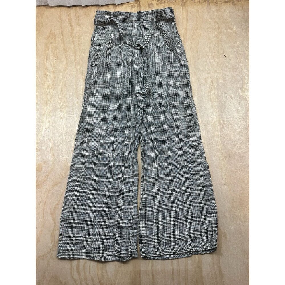 Reformation‎ Womens Size 4 Herringbone Wide Leg 100% Linen Belted Pants Career